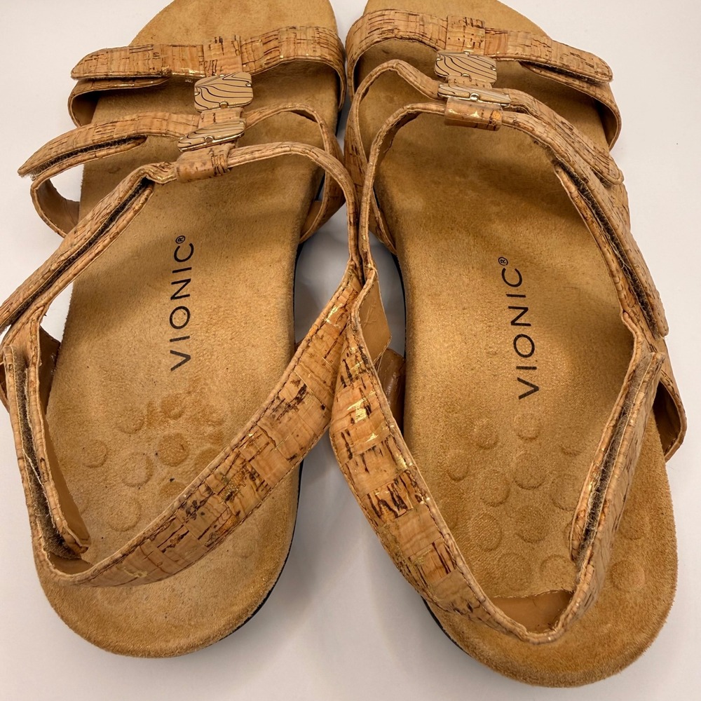Vionic Amber Gold Cork Adjustable Backstrap Sandals Womens 11 Orthaheel Comfort - Picture 4 of 6
